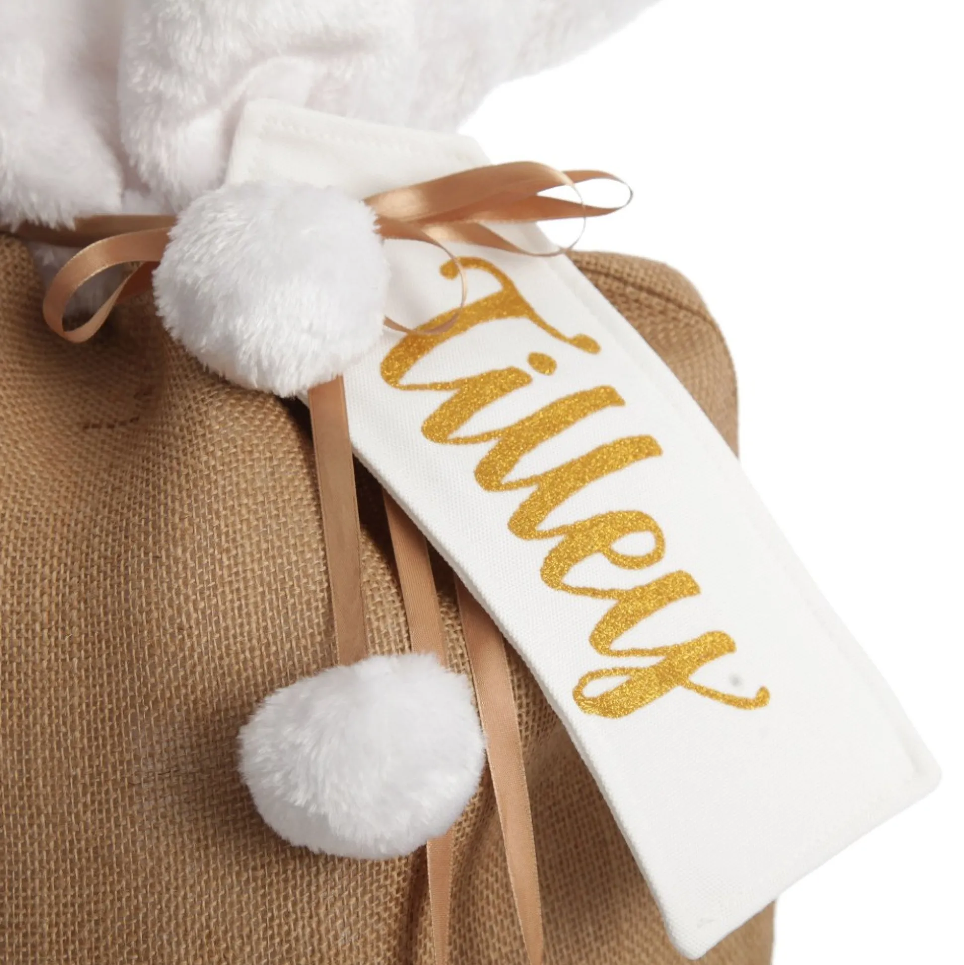 Personalised Burlap and White Fur Santa Sack Personalised Santa Sacks|