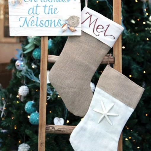 Personalised Burlap Starfish Christmas Stocking Personalised Stockings|