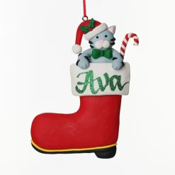 Personalised Cat in Santa Boot Christmas Decoration Personalised Decorations|