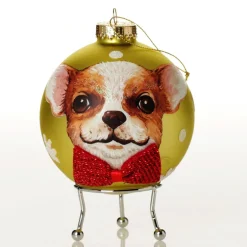 Personalised Chihuahua Dog with Red Bow Tie Lime Christmas Bauble Hand Painted Baubles|