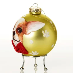 Personalised Chihuahua Dog with Red Bow Tie Lime Christmas Bauble Hand Painted Baubles|