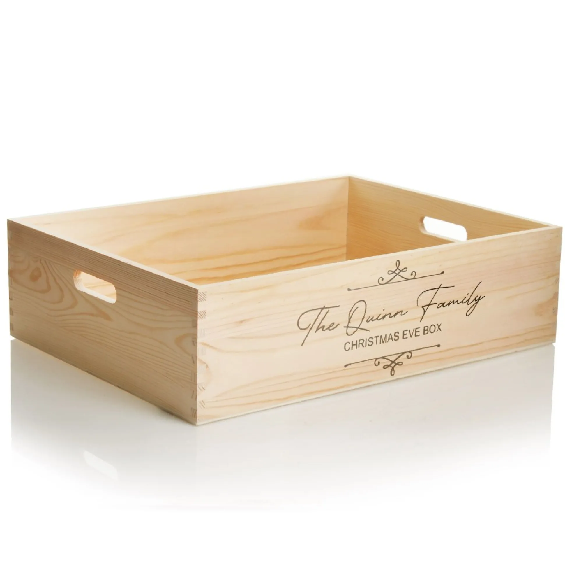 Personalised Christmas Eve Wooden Crate - Scroll Design Christmas Eve Keepsake Boxes|