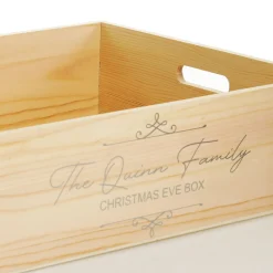 Personalised Christmas Eve Wooden Crate - Scroll Design Christmas Eve Keepsake Boxes|