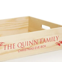 Personalised Christmas Eve Wooden Crate - Holly Design Christmas Eve Keepsake Boxes|