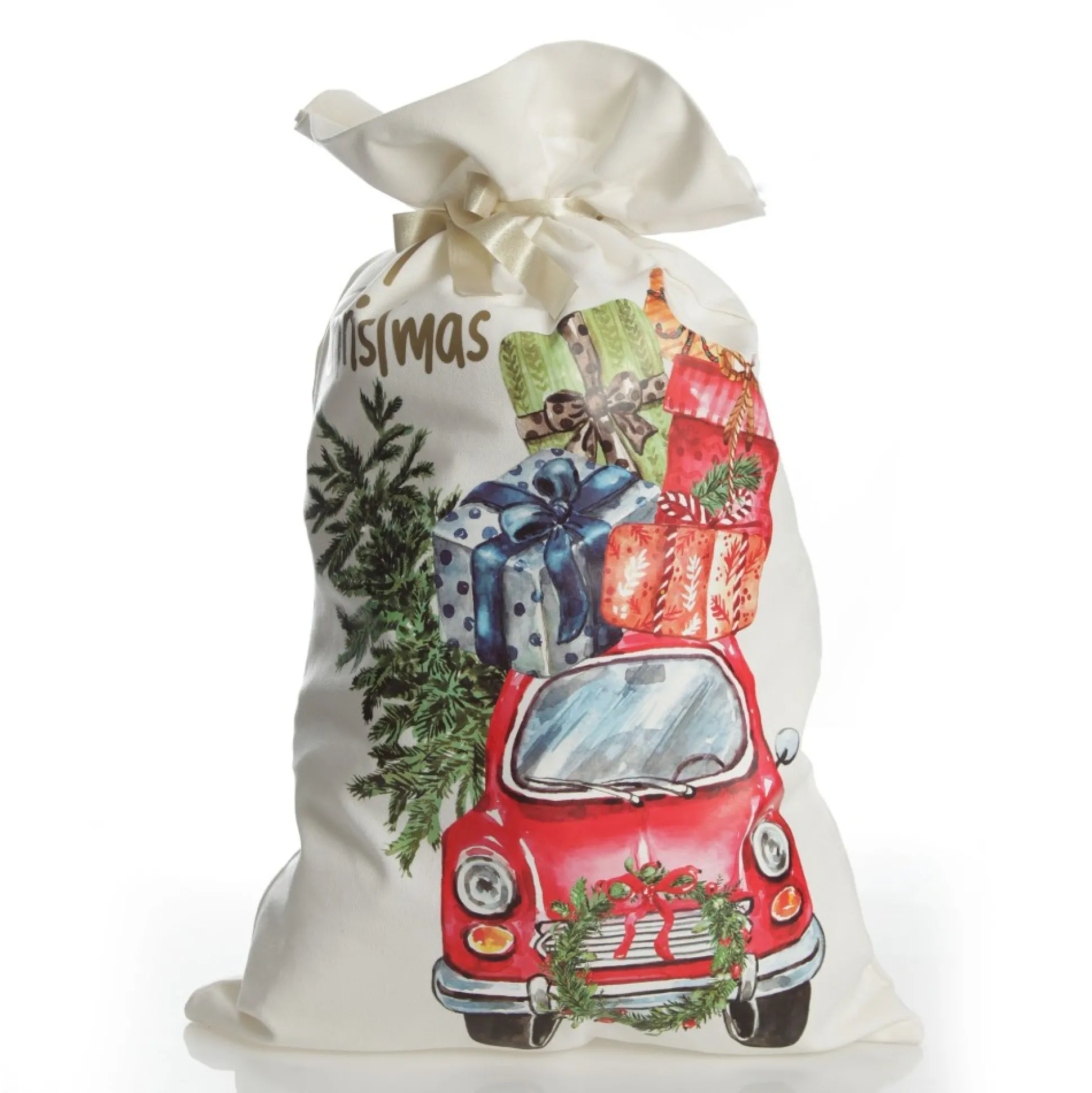 Personalised Christmas Vintage Car Santa Sack Personalised Santa Sacks|