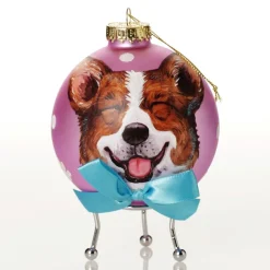 Personalised Corgi Dog with Bow Pink Chrismas Bauble Hand Painted Baubles|