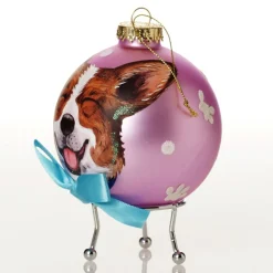 Personalised Corgi Dog with Bow Pink Chrismas Bauble Hand Painted Baubles|