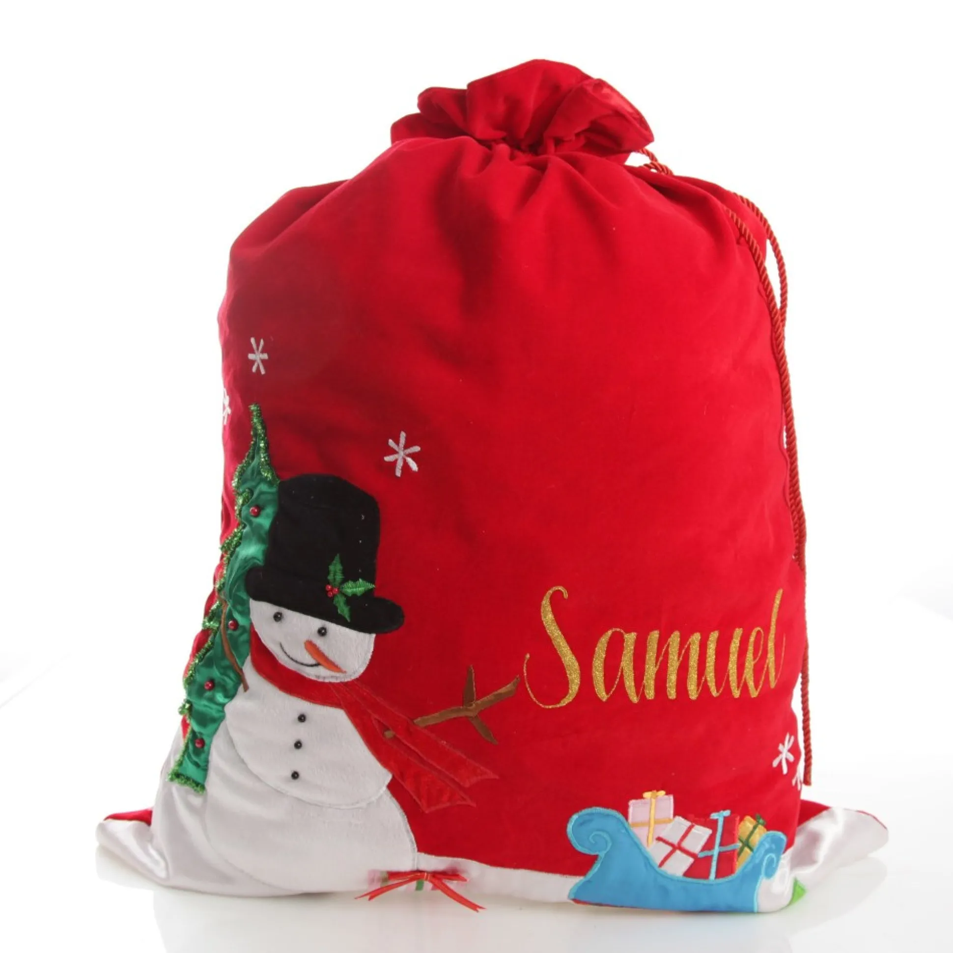 Personalised Deluxe Velvet Snowman Sack Personalised Santa Sacks|