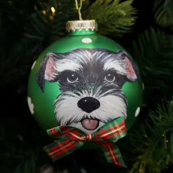 Personalised Dog with Bow Tie Green Christmas Bauble Hand Painted Baubles|