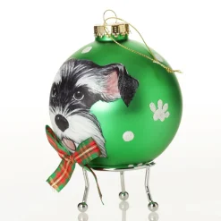 Personalised Dog with Bow Tie Green Christmas Bauble Hand Painted Baubles|