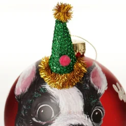 Personalised Dog with Party Hat Red Christmas Bauble Hand Painted Baubles|