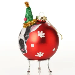Personalised Dog with Party Hat Red Christmas Bauble Hand Painted Baubles|