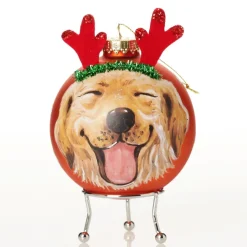 Personalised Dog with Reindeer Ears Copper Christmas Bauble Hand Painted Baubles|