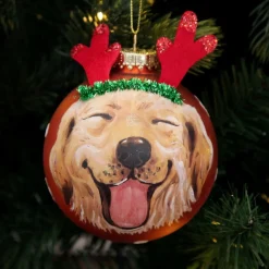 Personalised Dog with Reindeer Ears Copper Christmas Bauble Hand Painted Baubles|