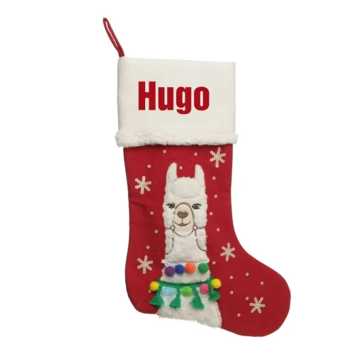 Personalised Fluffy Boy Llama Red Christmas Stocking Personalised Stockings|