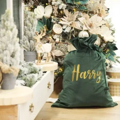 Personalised Forest Green Velvet Santa Sack Personalised Santa Sacks|