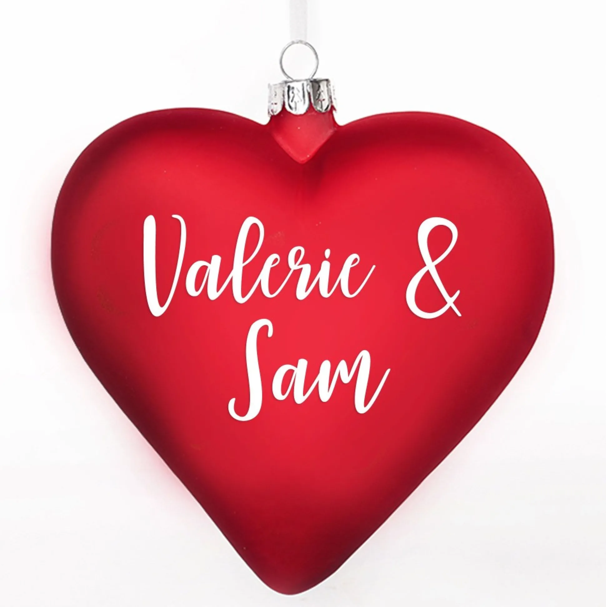 Personalised Frosted Red Glass Heart Personalised Baubles|