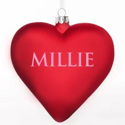 Personalised Frosted Red Glass Heart Personalised Baubles|