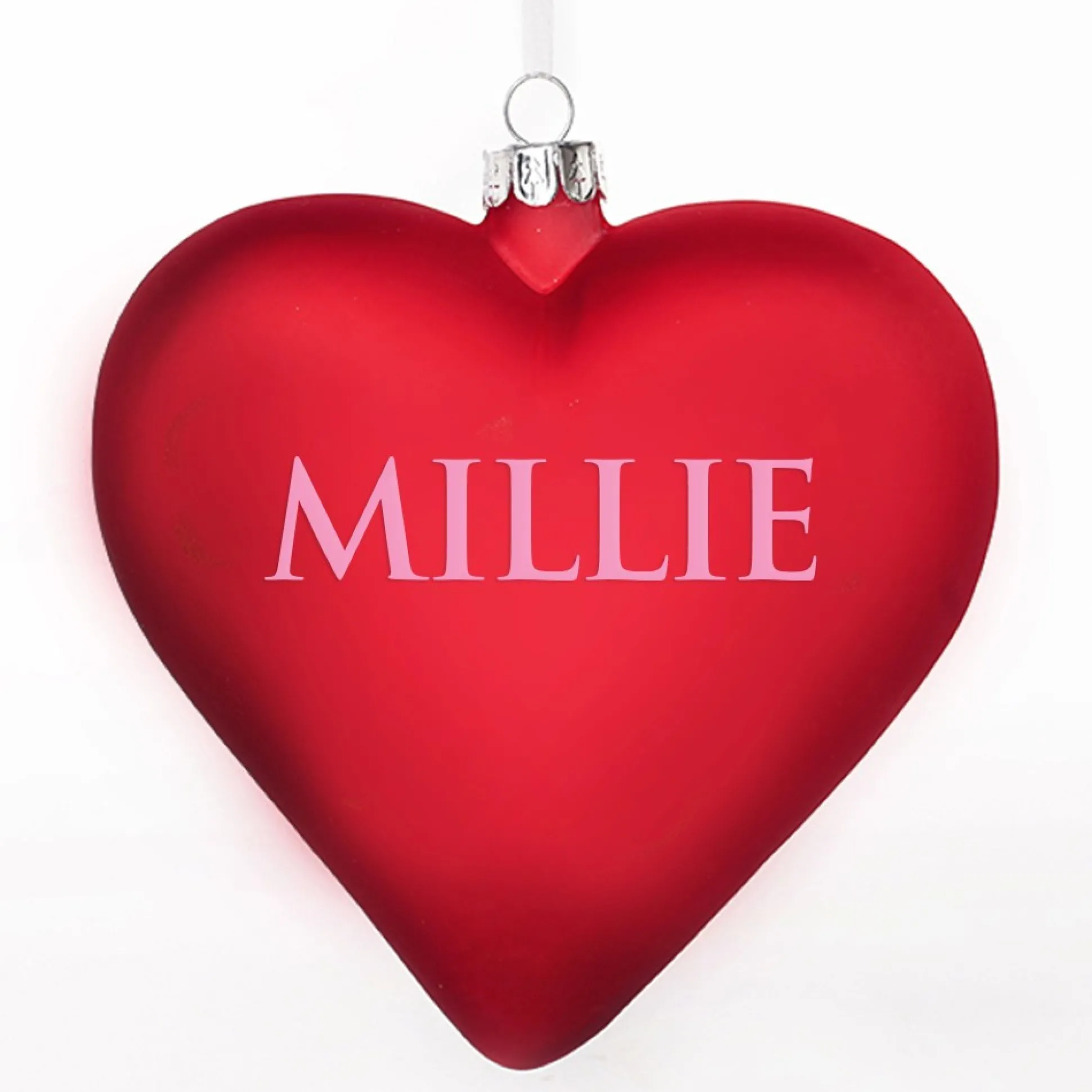 Personalised Frosted Red Glass Heart Personalised Baubles|