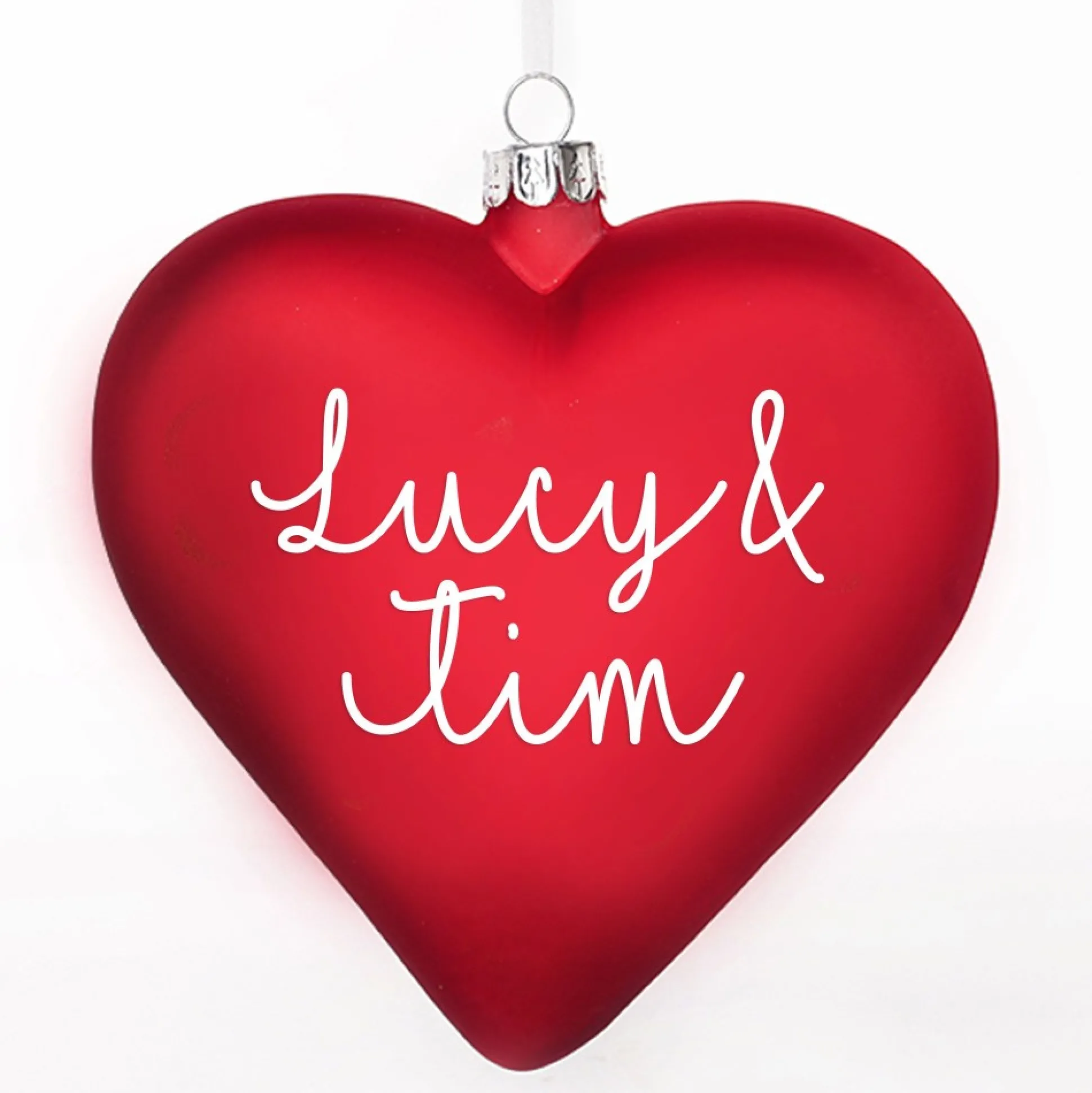 Personalised Frosted Red Glass Heart Personalised Baubles|