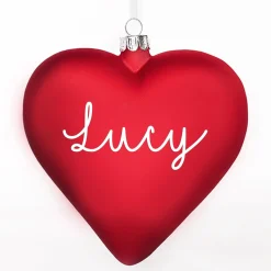 Personalised Frosted Red Glass Heart Personalised Baubles|