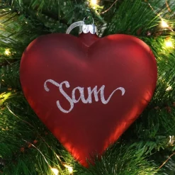Personalised Frosted Red Glass Heart Personalised Baubles|