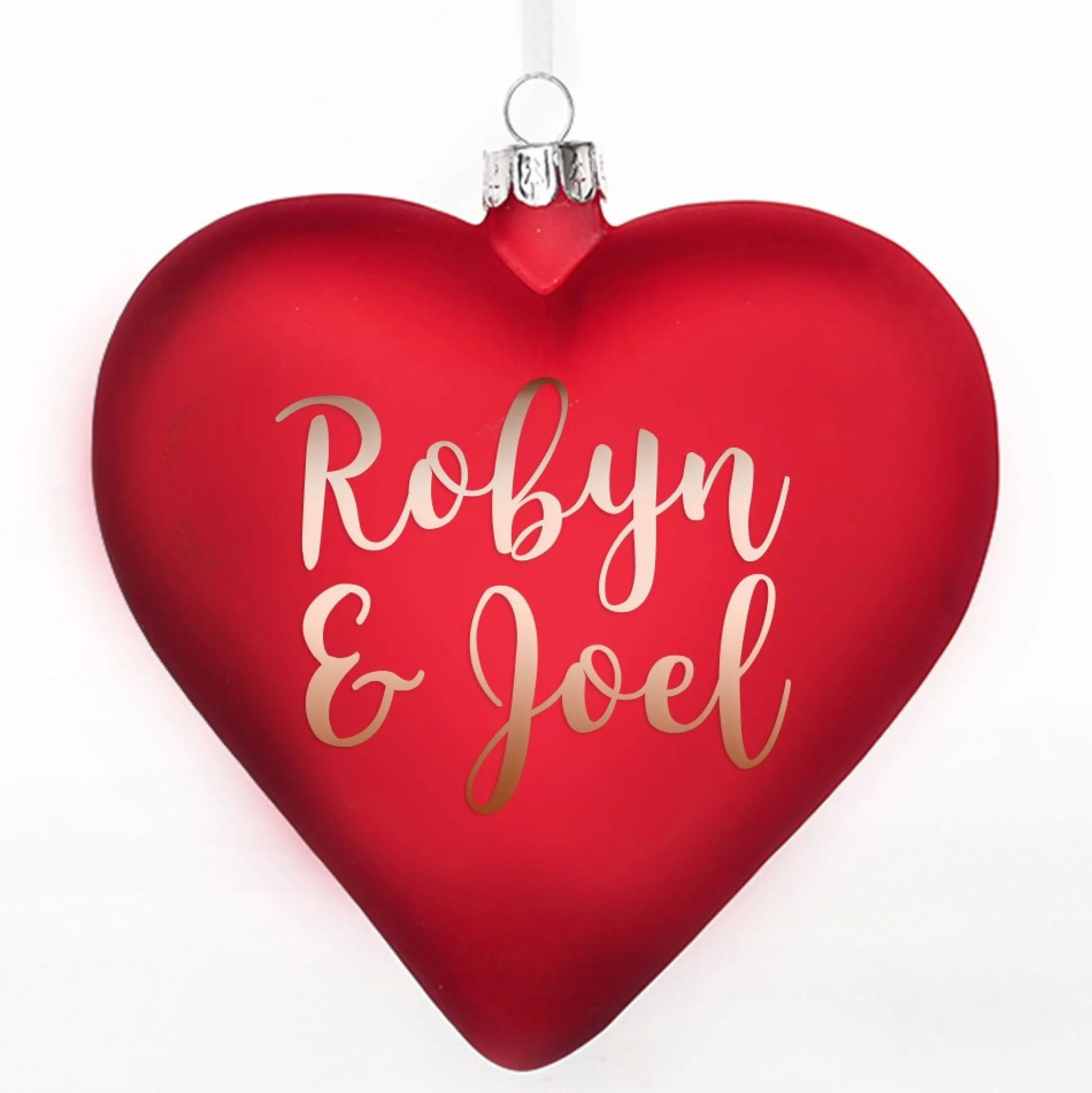 Personalised Frosted Red Glass Heart Personalised Baubles|