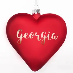 Personalised Frosted Red Glass Heart Personalised Baubles|