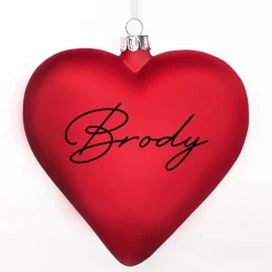 Personalised Frosted Red Glass Heart Personalised Baubles|