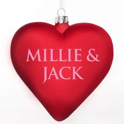 Personalised Frosted Red Glass Heart Personalised Baubles|