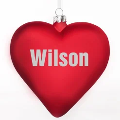 Personalised Frosted Red Glass Heart Glass Hearts And Discs|