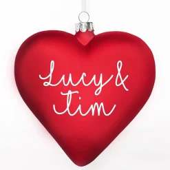 Personalised Frosted Red Glass Heart Glass Hearts And Discs|