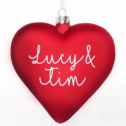 Personalised Frosted Red Glass Heart Glass Hearts And Discs|