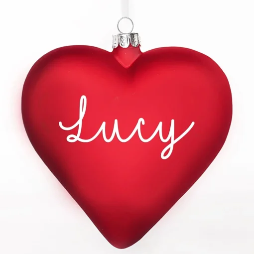 Personalised Frosted Red Glass Heart Glass Hearts And Discs|