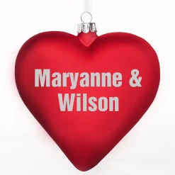 Personalised Frosted Red Glass Heart Glass Hearts And Discs|
