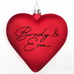 Personalised Frosted Red Glass Heart Glass Hearts And Discs|