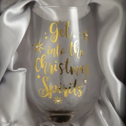 Personalised 'Get into the Christmas Spirits' Wine Glass - Gold Stem Christmas Wine Glasses And Mugs|