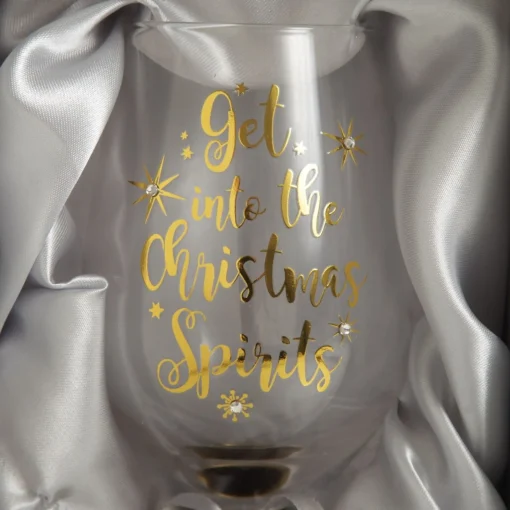 Personalised 'Get into the Christmas Spirits' Wine Glass - Gold Stem Christmas Wine Glasses And Mugs|
