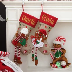 Personalised Gingerbread Girl Christmas Stocking with Dangly Legs Personalised Stockings|