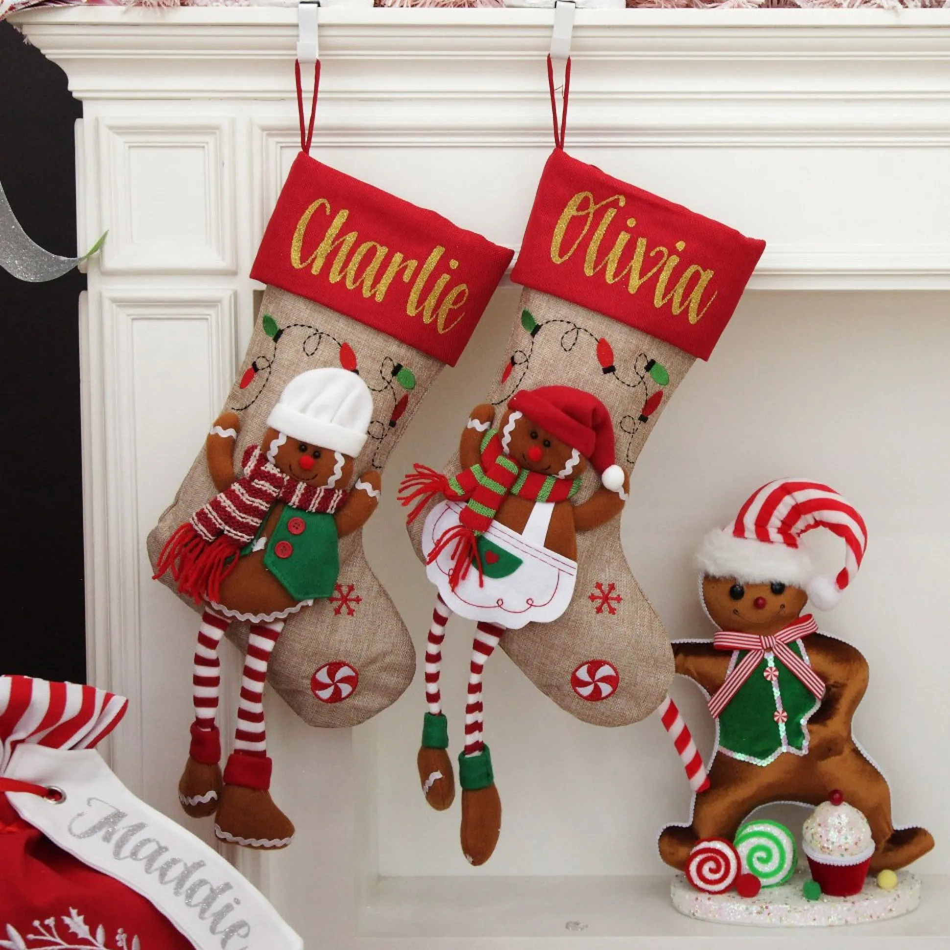 Personalised Gingerbread Girl Christmas Stocking with Dangly Legs Personalised Stockings|