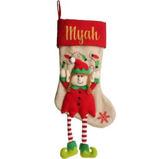 Personalised Girl Elf Christmas Stocking with Dangly Legs Personalised Stockings|