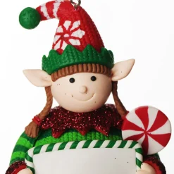 Personalised Girl Elf with Lollipop Christmas Ornament Christmas Character Baubles|