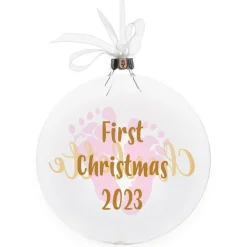 Personalised Glass Disc Bauble with Baby Footprints Glass Hearts And Discs|