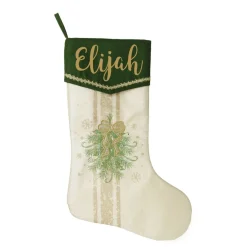 Personalised Green and Gold Mistletoe Christmas Stocking Personalised Stockings|
