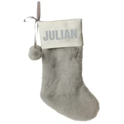 Personalised Grey Fur Christmas Stocking with Pom Poms Personalised Stockings|