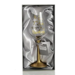 Personalised 'He Sees you When You're Drinking' Wine Glass - Gold Stem Christmas Wine Glasses And Mugs|