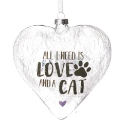 Personalised Icicle Glass Heart - All i need is Love and a Cat Glass Hearts And Discs|
