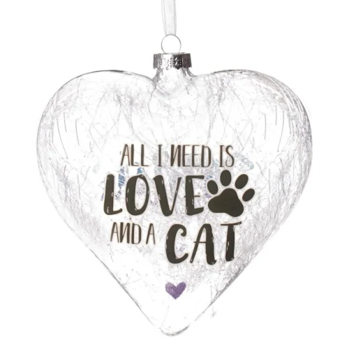 Personalised Icicle Glass Heart - All i need is Love and a Cat Glass Hearts And Discs|