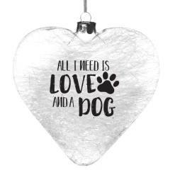 Personalised Icicle Glass Heart - All I need is Love and a Dog Glass Hearts And Discs|
