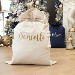 Personalised Ivory Velvet Santa Sack Personalised Santa Sacks|